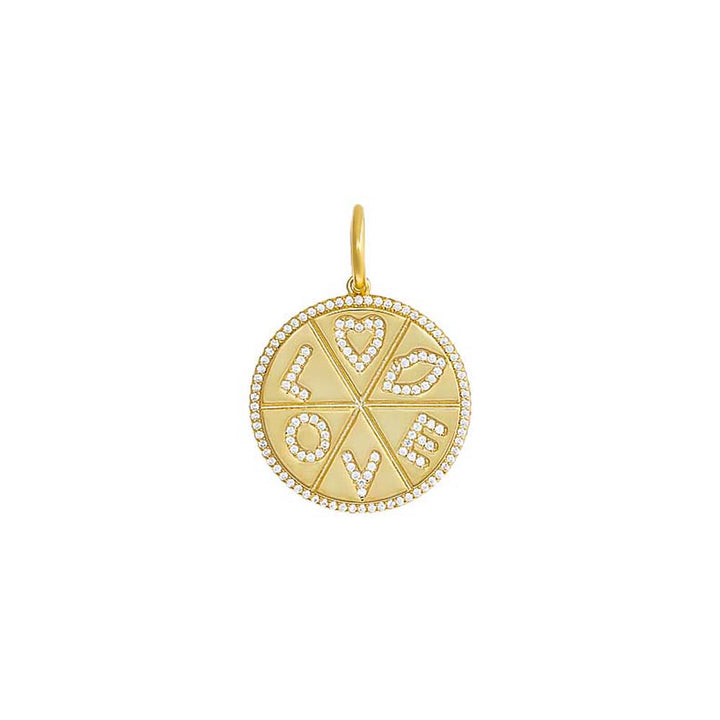 Gold Pave Love Disc Necklace Charm - Adina Eden's Jewels