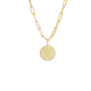 Gold / 16IN Pave Love Disc Paperclip Necklace - Adina Eden's Jewels