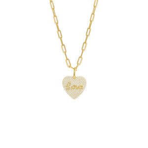 Gold / 18IN Pave Love Heart Paperclip Necklace - Adina Eden's Jewels