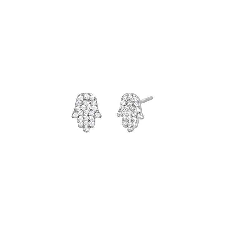 Silver / Pair Pavé Mini Hamsa Stud Earring - Adina Eden's Jewels