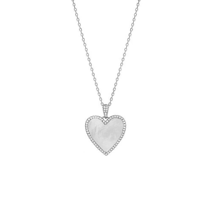 Silver Pave Outlined Heart Stone Necklace - Adina Eden's Jewels