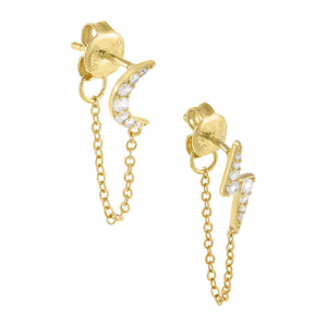 Gold Pavé Celestial Chain Stud Earring - Adina Eden's Jewels