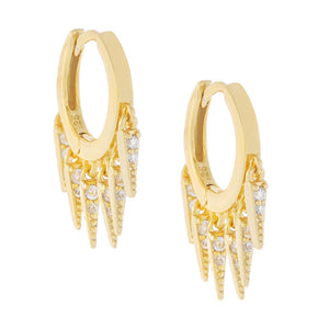 Gold Pavé Dangling Spike Huggie Earring - Adina Eden's Jewels