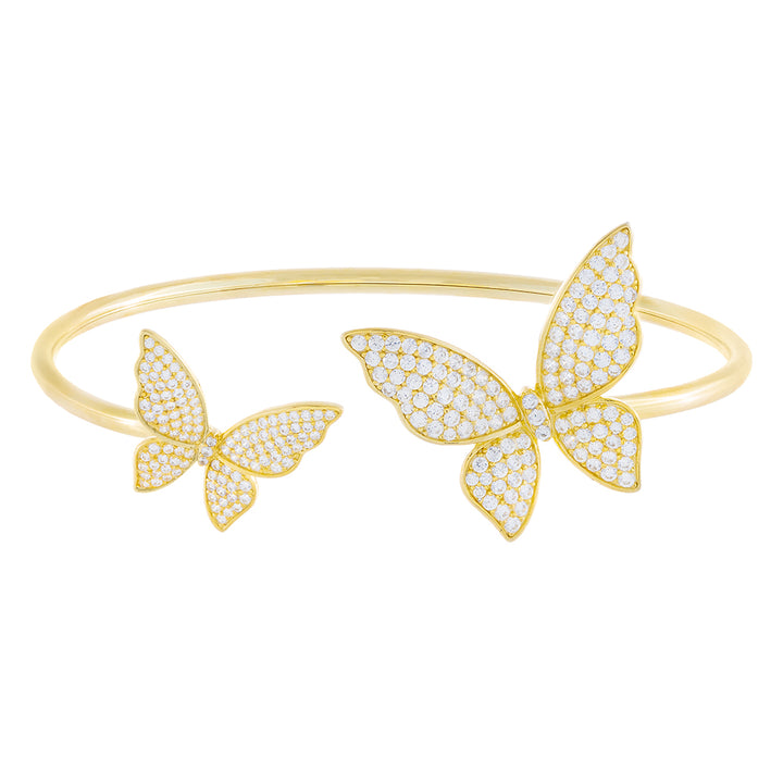 Gold Pavé Double Butterfly Bangle - Adina Eden's Jewels
