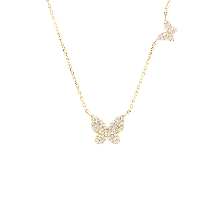 Gold Pavé Double Butterfly Necklace - Adina Eden's Jewels
