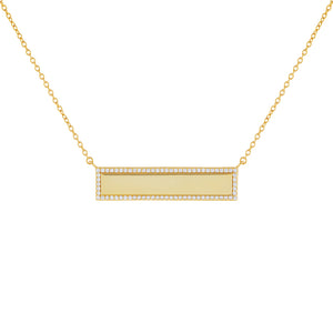 Gold / Engraved Pavé Engraved Bar Name Necklace - Adina Eden's Jewels
