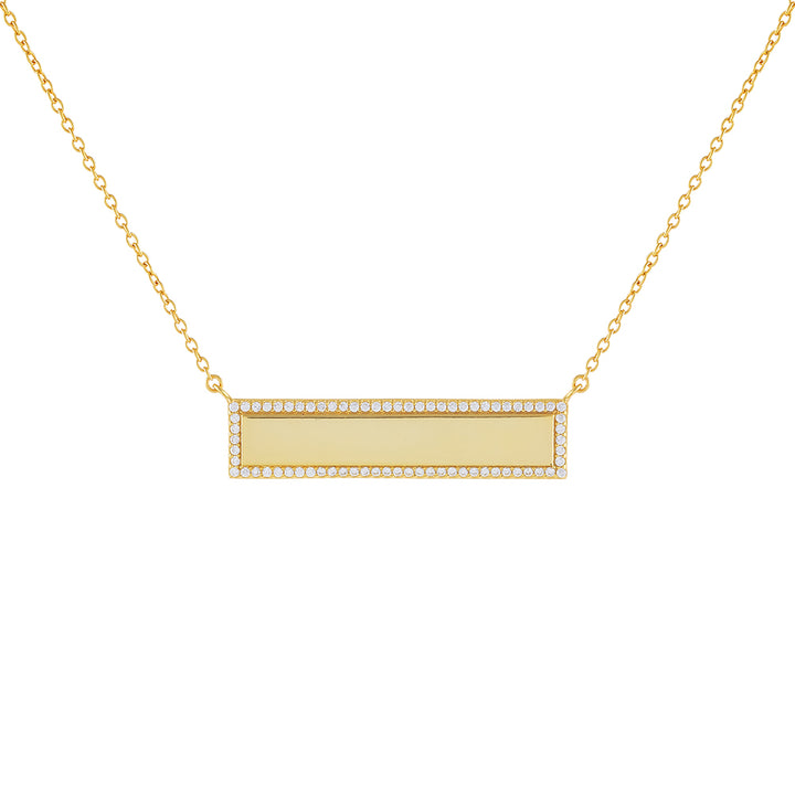 Gold / Engraved Pavé Engraved Bar Name Necklace - Adina Eden's Jewels
