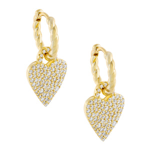 Gold Pavé Heart Rope Huggie Earring - Adina Eden's Jewels