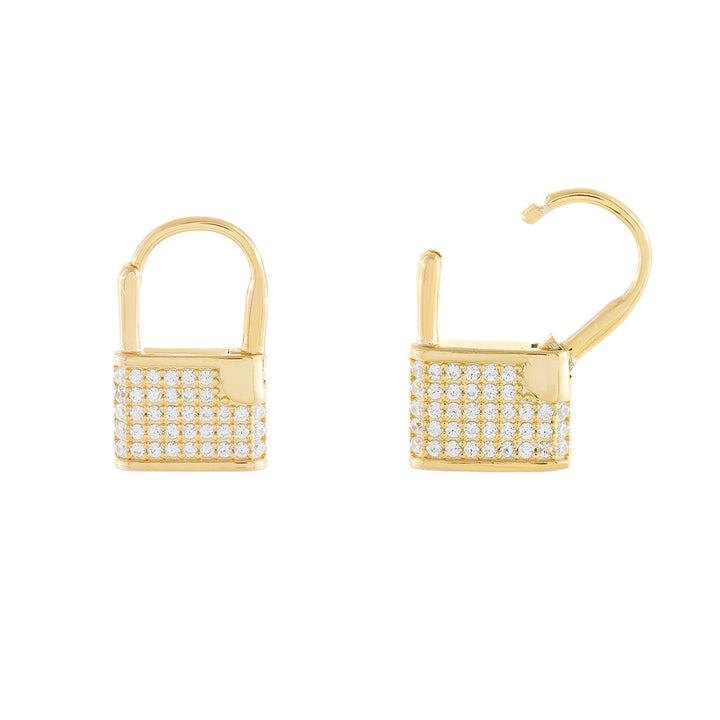 Gold Pavé Lock Huggie Earring - Adina Eden's Jewels
