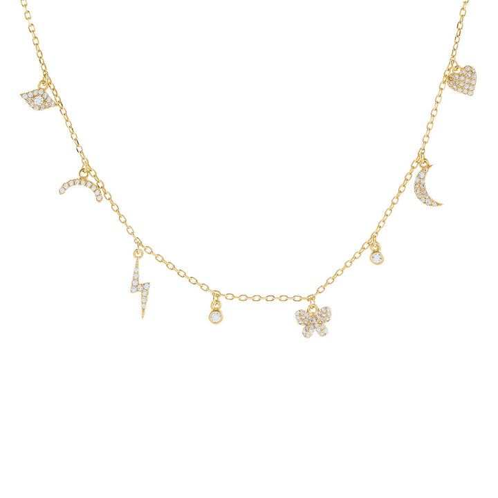Gold Pavé Mini Charms Necklace - Adina Eden's Jewels