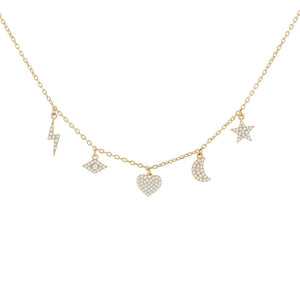 Gold Pavé Multi Charms Necklace - Adina Eden's Jewels