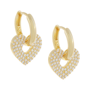 Gold Pavé Open Heart Huggie Earring - Adina Eden's Jewels