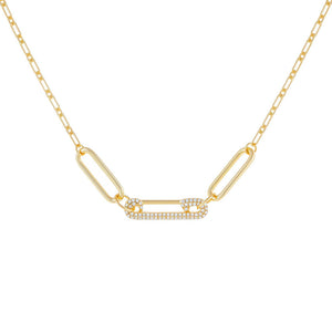 Gold Pavé Pin Link Necklace - Adina Eden's Jewels