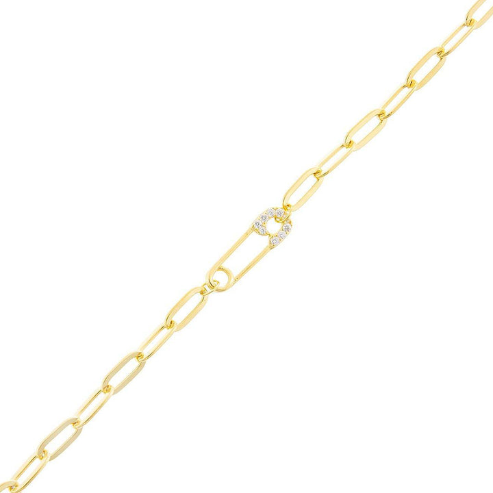 Gold Pavé Safety Pin Link Bracelet - Adina Eden's Jewels