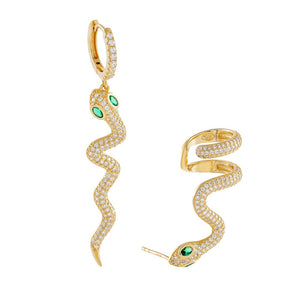 Gold Pavé Snake Ear Cuff X Huggie Combo Set - Adina Eden's Jewels