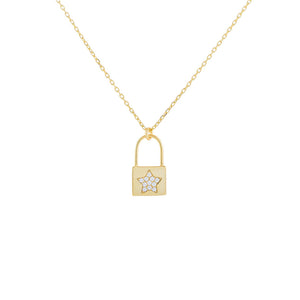 Gold Pavé Star Lock Necklace - Adina Eden's Jewels