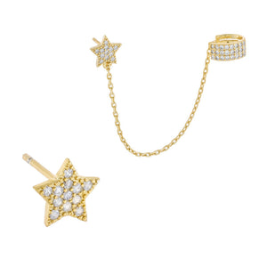 Gold Pavé Star Stud X Ear Cuff Combo Set - Adina Eden's Jewels