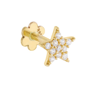 14K Gold / Single Pavé Star Threaded Stud Earring 14K - Adina Eden's Jewels