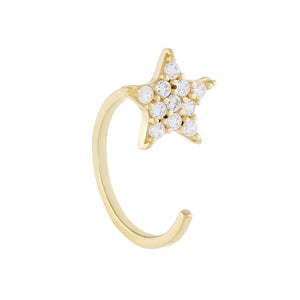 14K Gold / Single Pavé Star Threader Hoop Earring 14K - Adina Eden's Jewels