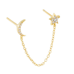 Gold / Single Pavé Star X Moon Drop Stud Earring - Adina Eden's Jewels