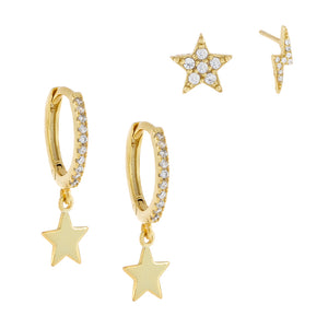 Combo Pavé Star X Lightning Earring Combo Set - Adina Eden's Jewels