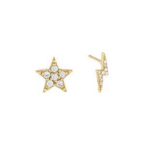 Gold CZ Star x Lightning Stud Earring - Adina Eden's Jewels