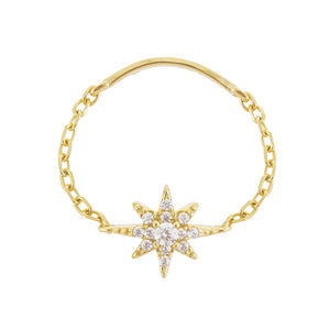 Gold / 7 Pavé Starburst Chain Ring - Adina Eden's Jewels