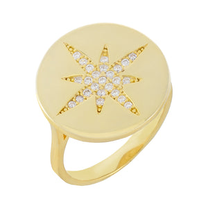 Gold / 6 Pavé Starburst Stamp Ring - Adina Eden's Jewels