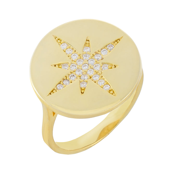 Gold / 7 Pavé Starburst Stamp Ring - Adina Eden's Jewels