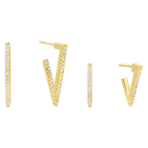 Gold Pavé Triangle Hoop Earring Combo Set - Adina Eden's Jewels