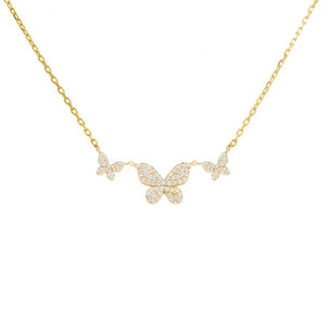 Gold Pavé Triple Butterfly Necklace - Adina Eden's Jewels
