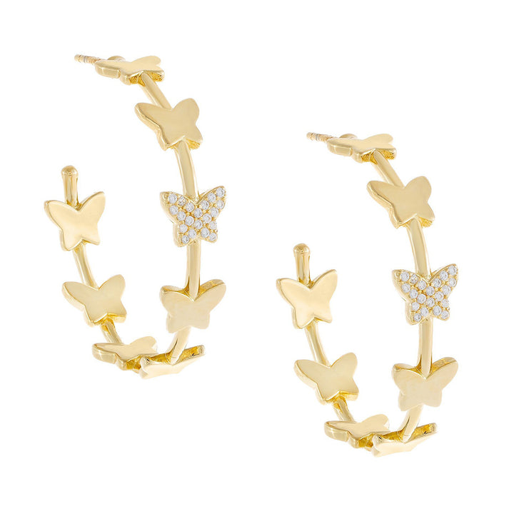 Gold Pavé/Solid Butterfly Hoop Earring - Adina Eden's Jewels