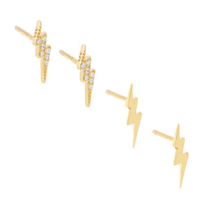 Gold CZ/Solid Lightning Stud Earring Combo Set - Adina Eden's Jewels