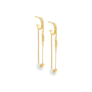 Pearl White Pearl Chain Drop Hoop Earring - Adina Eden's Jewels