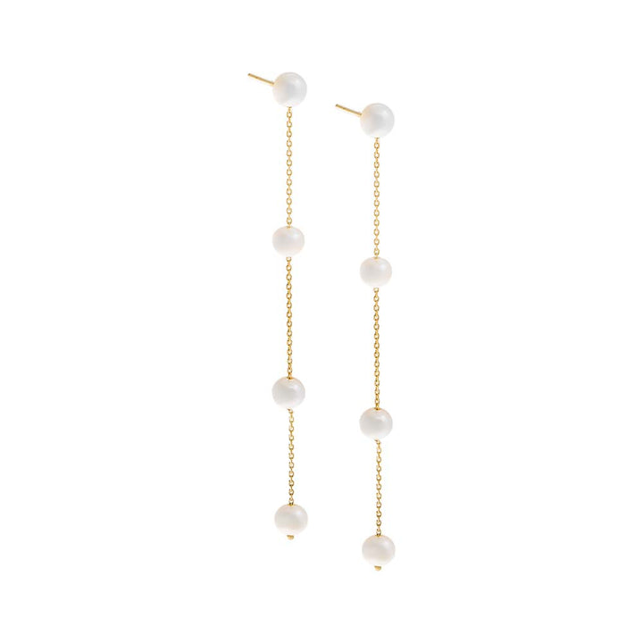 14K Gold Pearl Chain Drop Stud Earring 14K - Adina Eden's Jewels