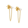 14K Gold / Pair Pearl Chain Front Back Stud Earring 14K - Adina Eden's Jewels