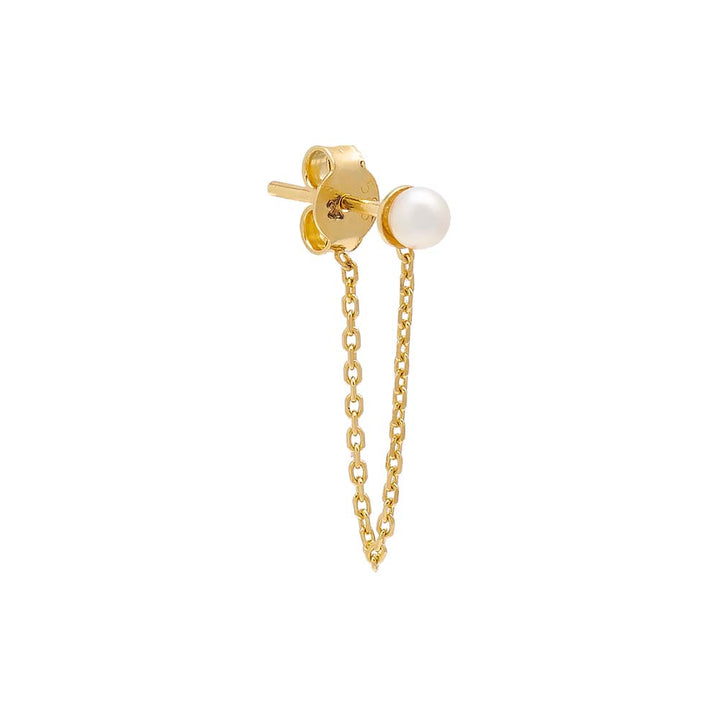 14K Gold / Single Pearl Chain Front Back Stud Earring 14K - Adina Eden's Jewels