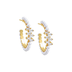 Pearl White Pearl X Baguette Hoop Earring - Adina Eden's Jewels