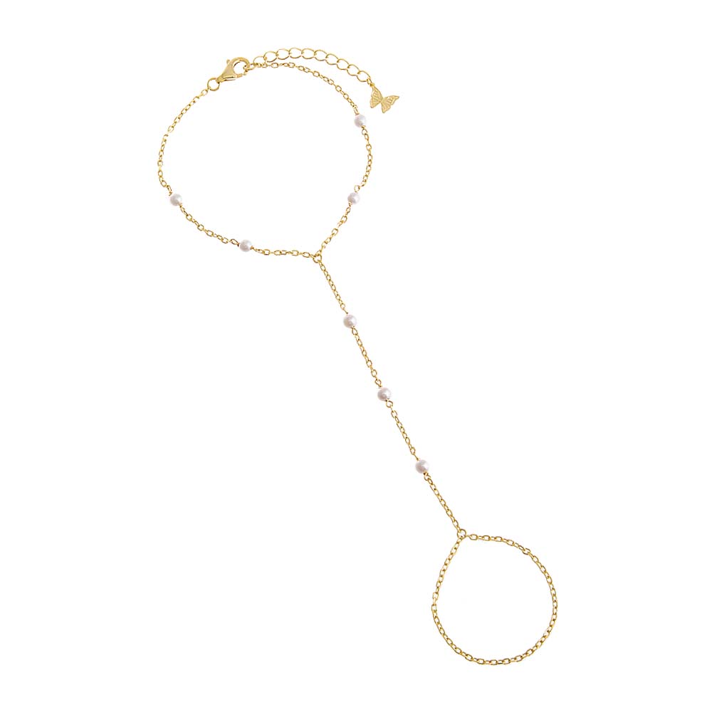 Pearl White Pearl X CZ Hand Chain - Adina Eden's Jewels