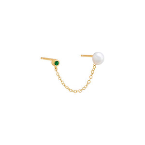 Emerald Green / Single Pearl X Colored CZ Chain Stud Earring - Adina Eden's Jewels