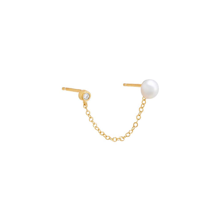 Pearl White / Single Pearl X Colored CZ Chain Stud Earring - Adina Eden's Jewels
