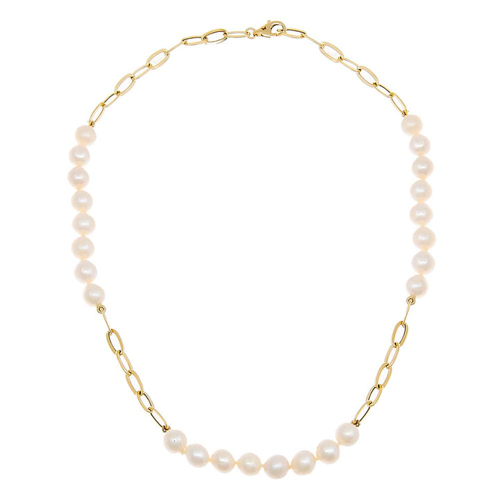 14K Gold Pearl X Paperclip Chain Necklace 14K - Adina Eden's Jewels