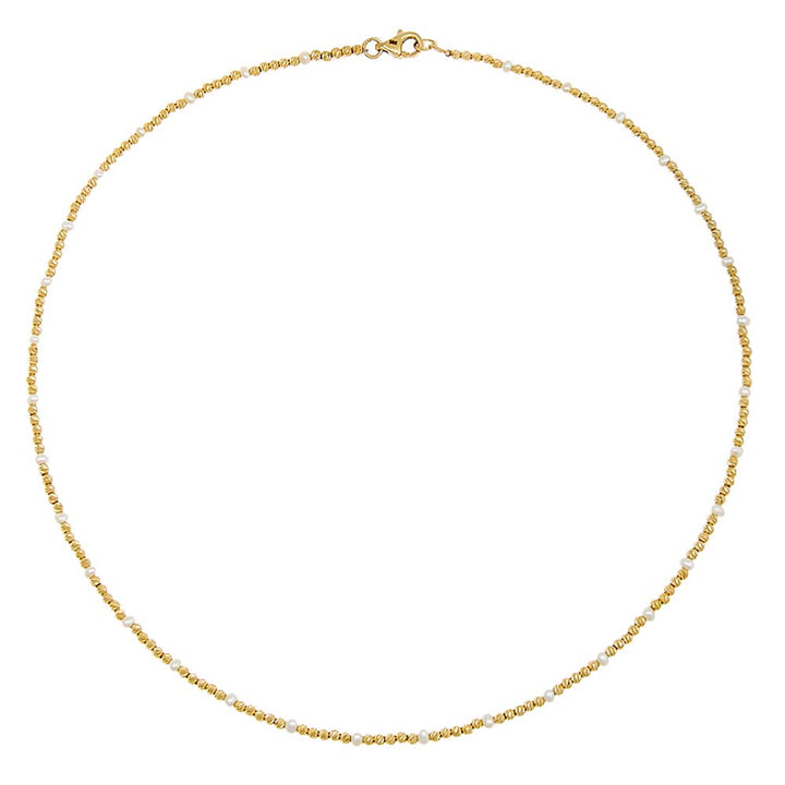 14K Gold Petite Pearl X Moon Cut Chain Necklace 14K - Adina Eden's Jewels