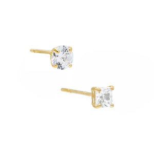 14K Gold / 2 MM Princess X Solitaire Stud Combo Set 14K - Adina Eden's Jewels