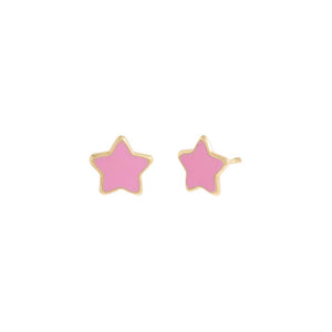 Pink Kids Pink Enamel Star Stud Earring 14K - Adina Eden's Jewels