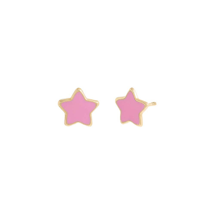 Pink Kids Pink Enamel Star Stud Earring 14K - Adina Eden's Jewels