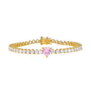 Sapphire Pink Pink Colored Heart Tennis Bracelet - Adina Eden's Jewels