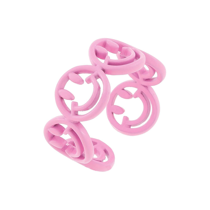 Pink Enamel Multi Smiley Face Ring - Adina Eden's Jewels