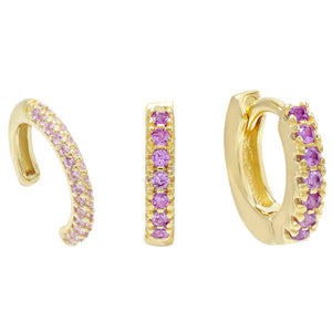 Sapphire Pink Pavé Ear Cuff x Huggie Earring Combo Set - Adina Eden's Jewels