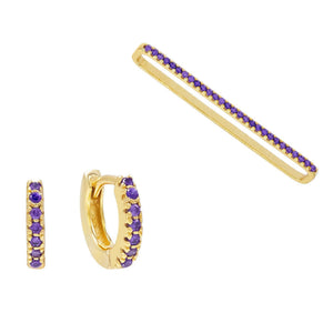 Amethyst Purple Cartilage Bar X Huggie Earring Combo Set - Adina Eden's Jewels